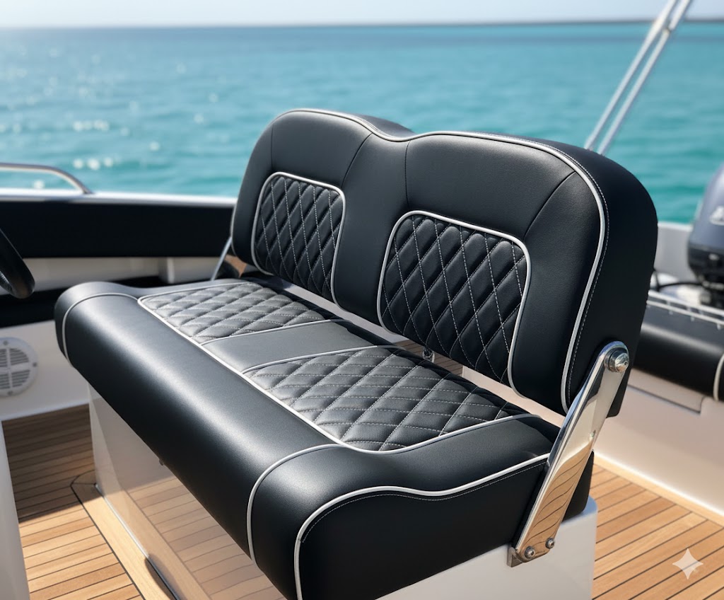 Luxury flip seat black Bentley stitch with white piping marine upholstery Middlesbrough